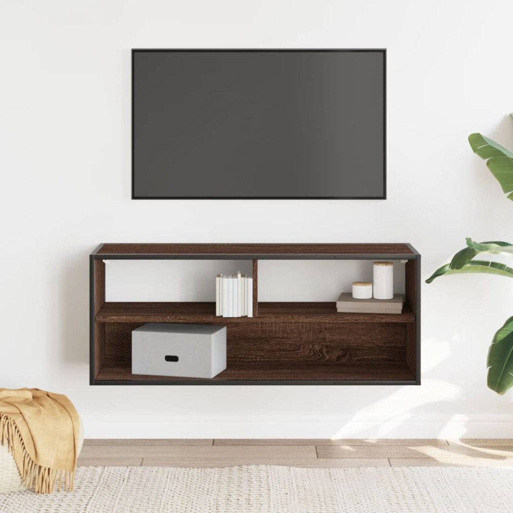 Produktbild för Tv-bänk brun ek 100x31x39,5 cm konstruerat trä och metall