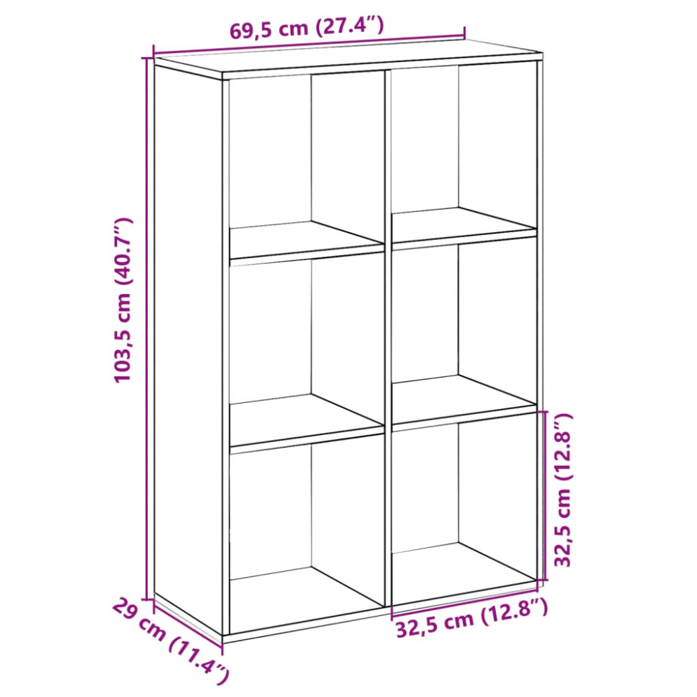 Produktbild för Bokhylla/Rumsavdelare 69,5x29x103,5 cm konstruerat trä