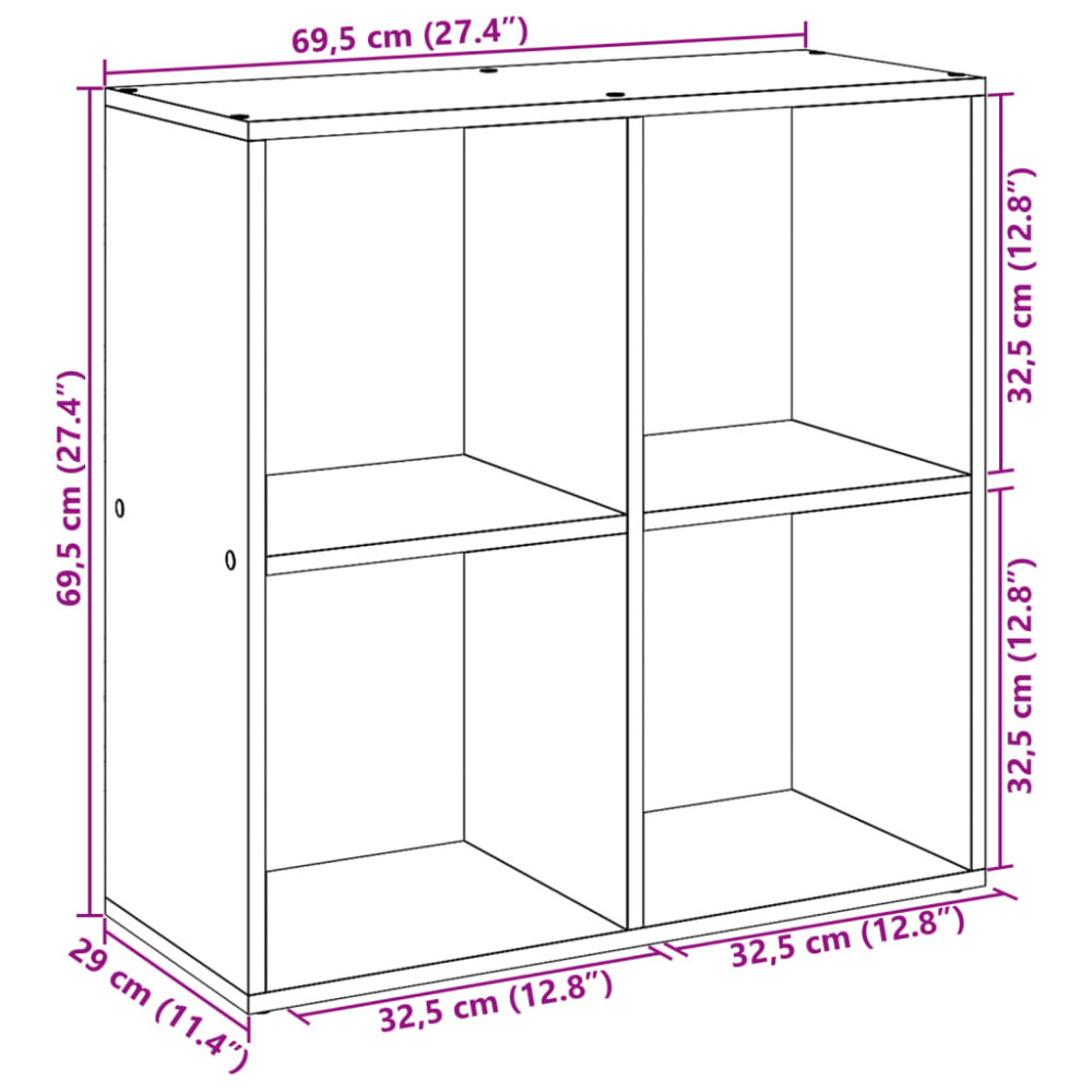 Produktbild för Bokhylla/Rumsavdelare 69,5x29x69,5 cm konstruerat trä