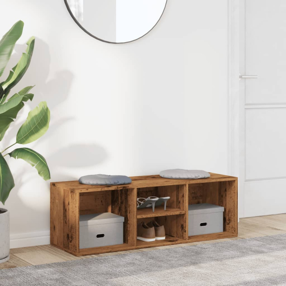 Produktbild för Skoförvaringsbänk åldrat trä 105x35x35 cm konstruerat trä
