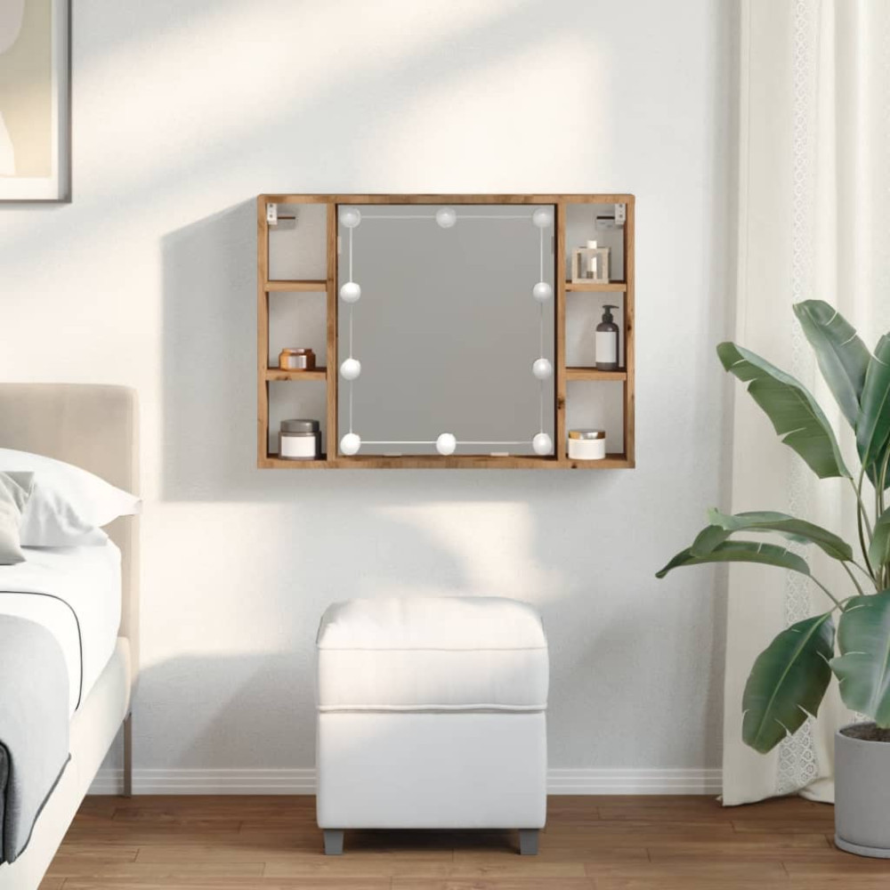 Produktbild för Spegelskåp med LED artisan ek 76x15x55 cm konstruerat trä