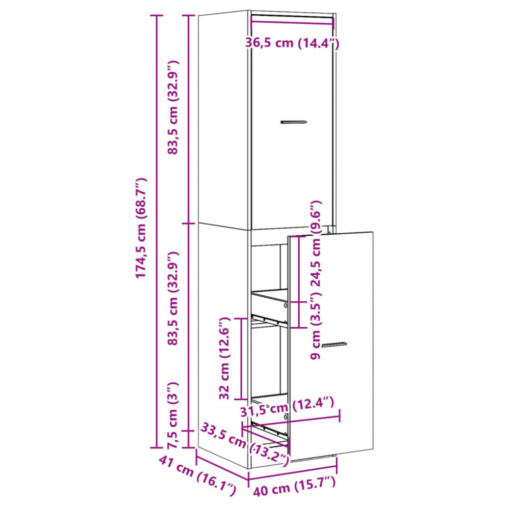 Produktbild för Apoteksskåp betonggrå 40x41x174,5 cm konstruerat trä