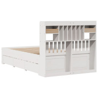 Produktbild för Säng med bokhylla utan madrass vit 135x190cm massiv furu