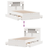 Produktbild för Säng med bokhylla utan madrass vit 135x190cm massiv furu