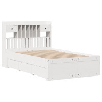 Produktbild för Säng med bokhylla utan madrass vit 135x190cm massiv furu