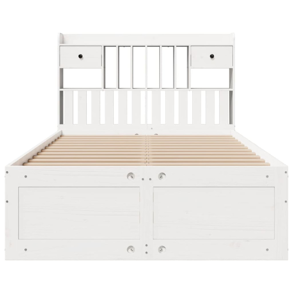 Produktbild för Säng med bokhylla utan madrass vit 135x190cm massiv furu