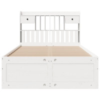 Produktbild för Säng med bokhylla utan madrass vit 135x190cm massiv furu