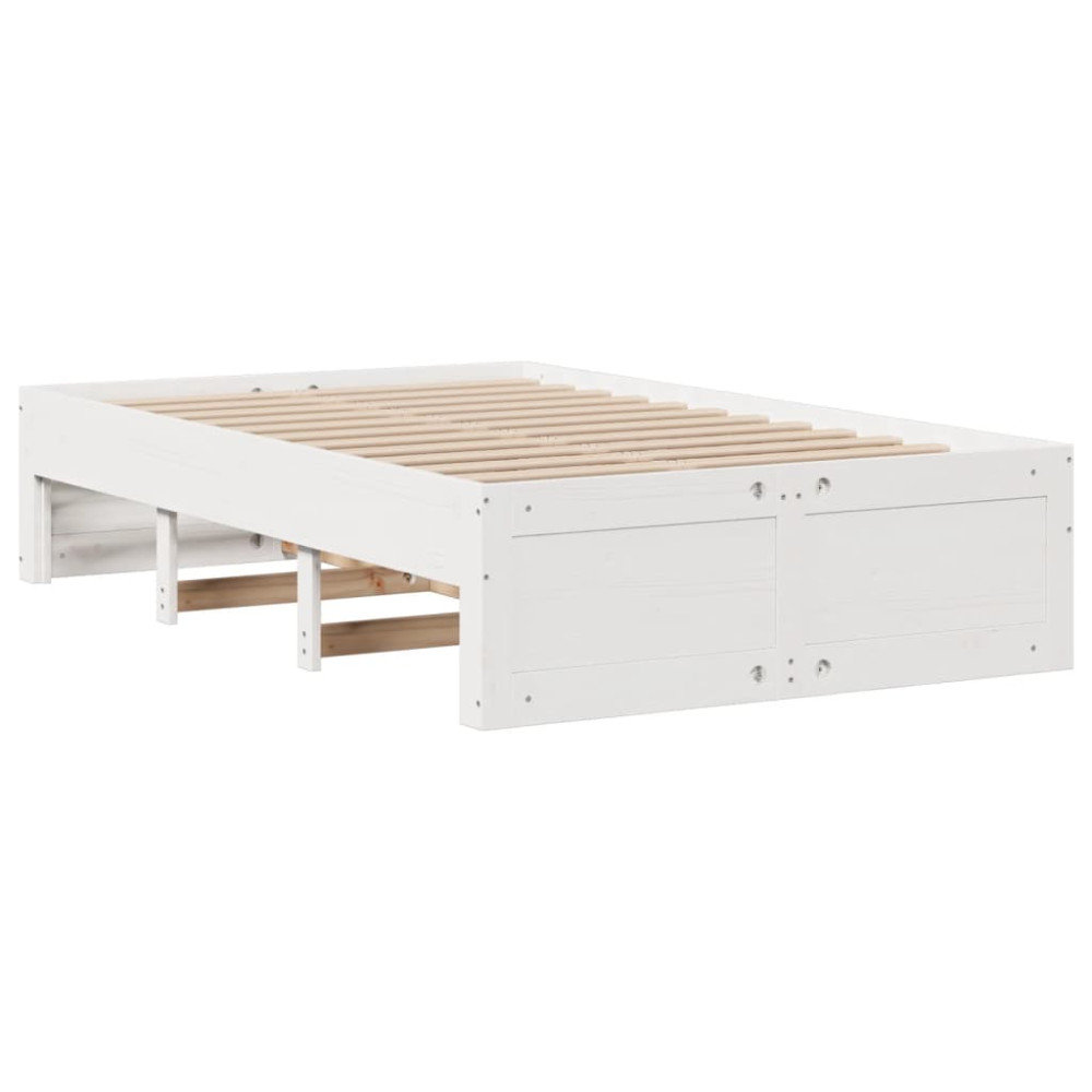 Produktbild för Säng med bokhylla utan madrass vit 135x190cm massiv furu