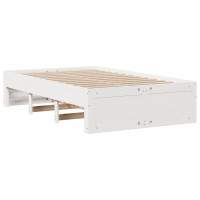 Produktbild för Säng med bokhylla utan madrass vit 135x190cm massiv furu