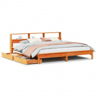 Produktbild för Säng med bokhylla utan madrass vaxbrun 180x200cm massiv furu
