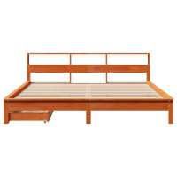 Produktbild för Säng med bokhylla utan madrass vaxbrun 180x200cm massiv furu