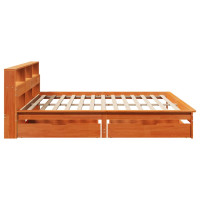 Produktbild för Säng med bokhylla utan madrass vaxbrun 180x200cm massiv furu