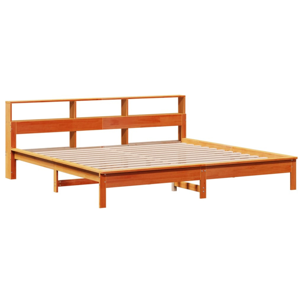 Produktbild för Säng med bokhylla utan madrass vaxbrun 180x200cm massiv furu