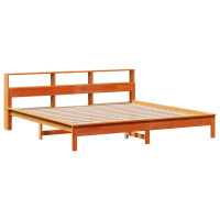 Produktbild för Säng med bokhylla utan madrass vaxbrun 180x200cm massiv furu