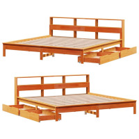 Produktbild för Säng med bokhylla utan madrass vaxbrun 180x200cm massiv furu