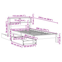 Produktbild för Säng med bokhylla utan madrass vit 100x200cm massiv furu