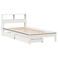 Produktbild för Säng med bokhylla utan madrass vit 100x200cm massiv furu