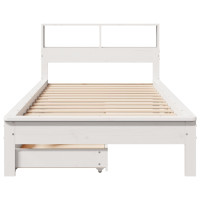 Produktbild för Säng med bokhylla utan madrass vit 100x200cm massiv furu