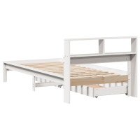 Produktbild för Säng med bokhylla utan madrass vit 100x200cm massiv furu