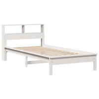 Produktbild för Säng med bokhylla utan madrass vit 100x200cm massiv furu