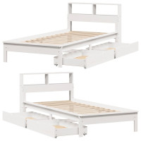 Produktbild för Säng med bokhylla utan madrass vit 100x200cm massiv furu