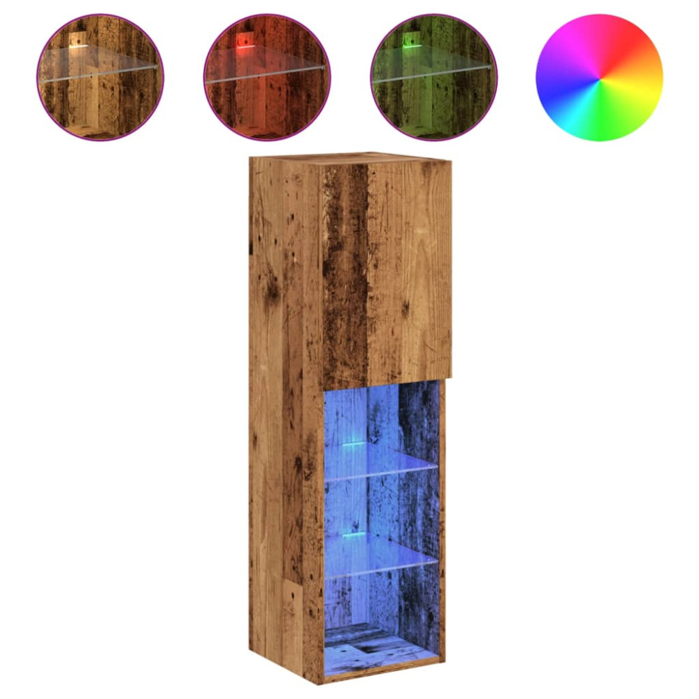 Produktbild för Tv-bänk med LED-belysning 2 st åldrat trä 30,5x30x102 cm