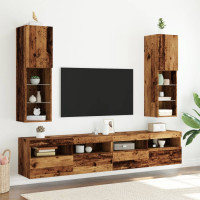 Produktbild för Tv-bänk med LED-belysning 2 st åldrat trä 30,5x30x102 cm