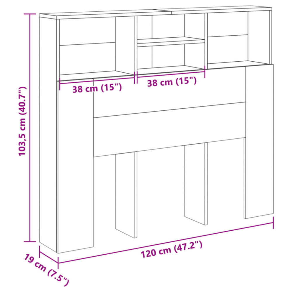 Produktbild för Sänggavel m förvaring åldrat trä 120x19x103,5cm konstruerat trä