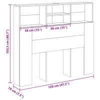 Produktbild för Sänggavel m förvaring åldrat trä 120x19x103,5cm konstruerat trä