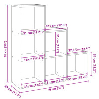 Produktbild för Bokhylla/Rumsavdelare 3 hyllplan 99x29x99 cm konstruerat trä