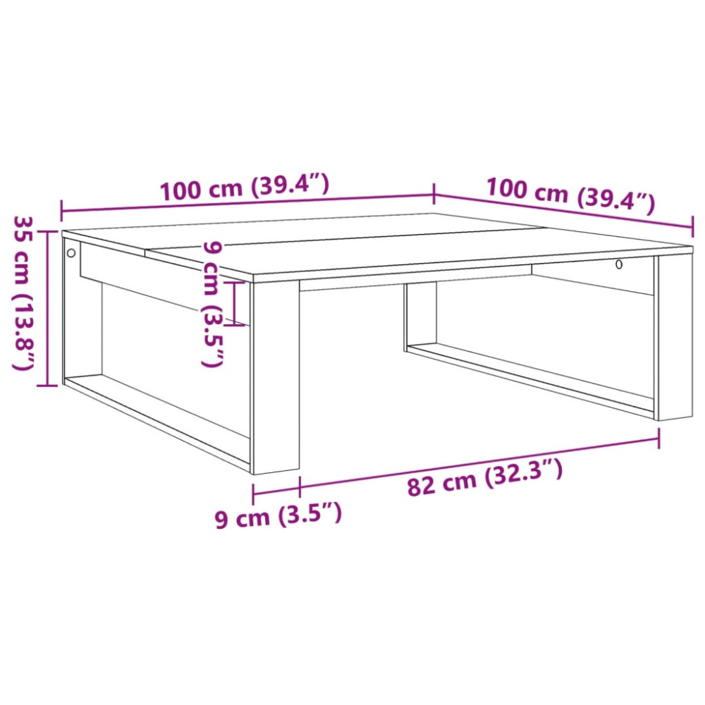 Produktbild för Soffbord åldrat trä 100x100x35 cm konstruerat trä