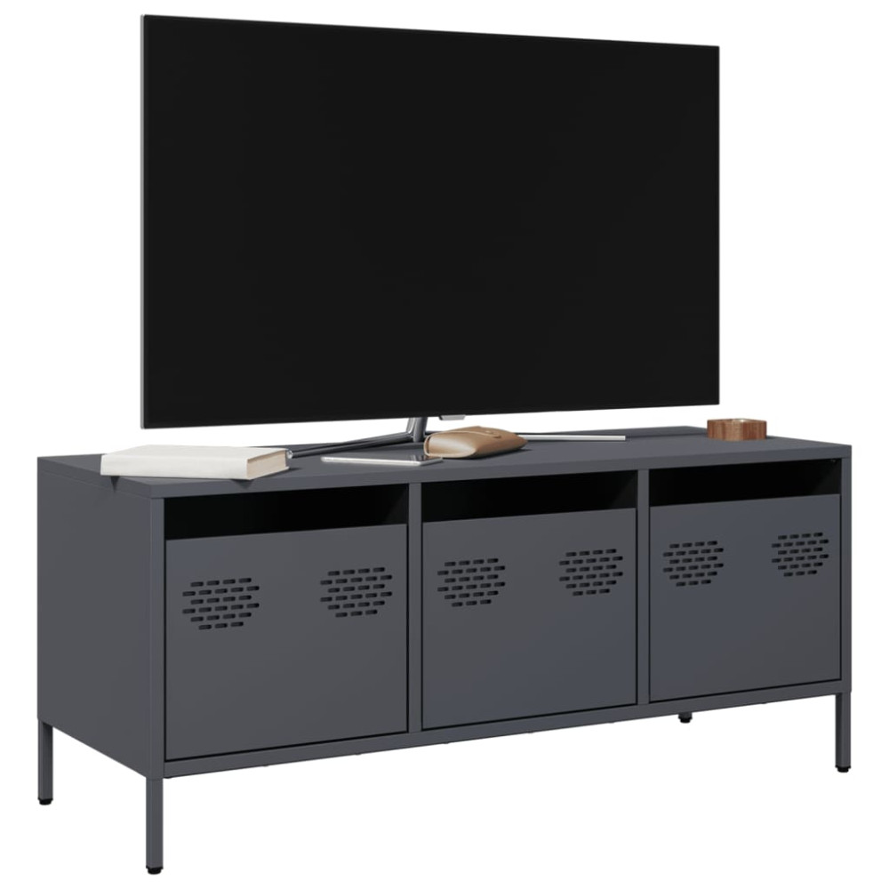 Produktbild för Tv-bänk antracit 101,5x39x43,5 cm kallvalsat stål