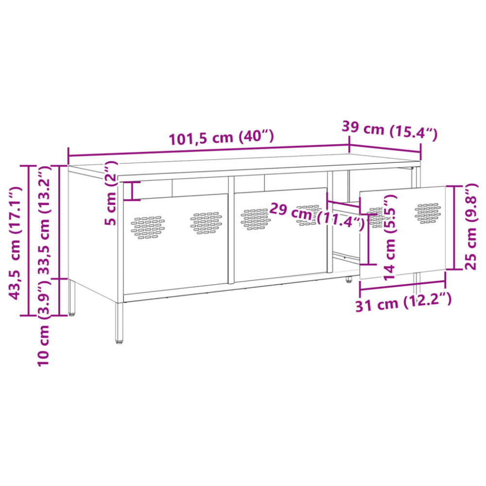 Produktbild för Tv-bänk antracit 101,5x39x43,5 cm kallvalsat stål