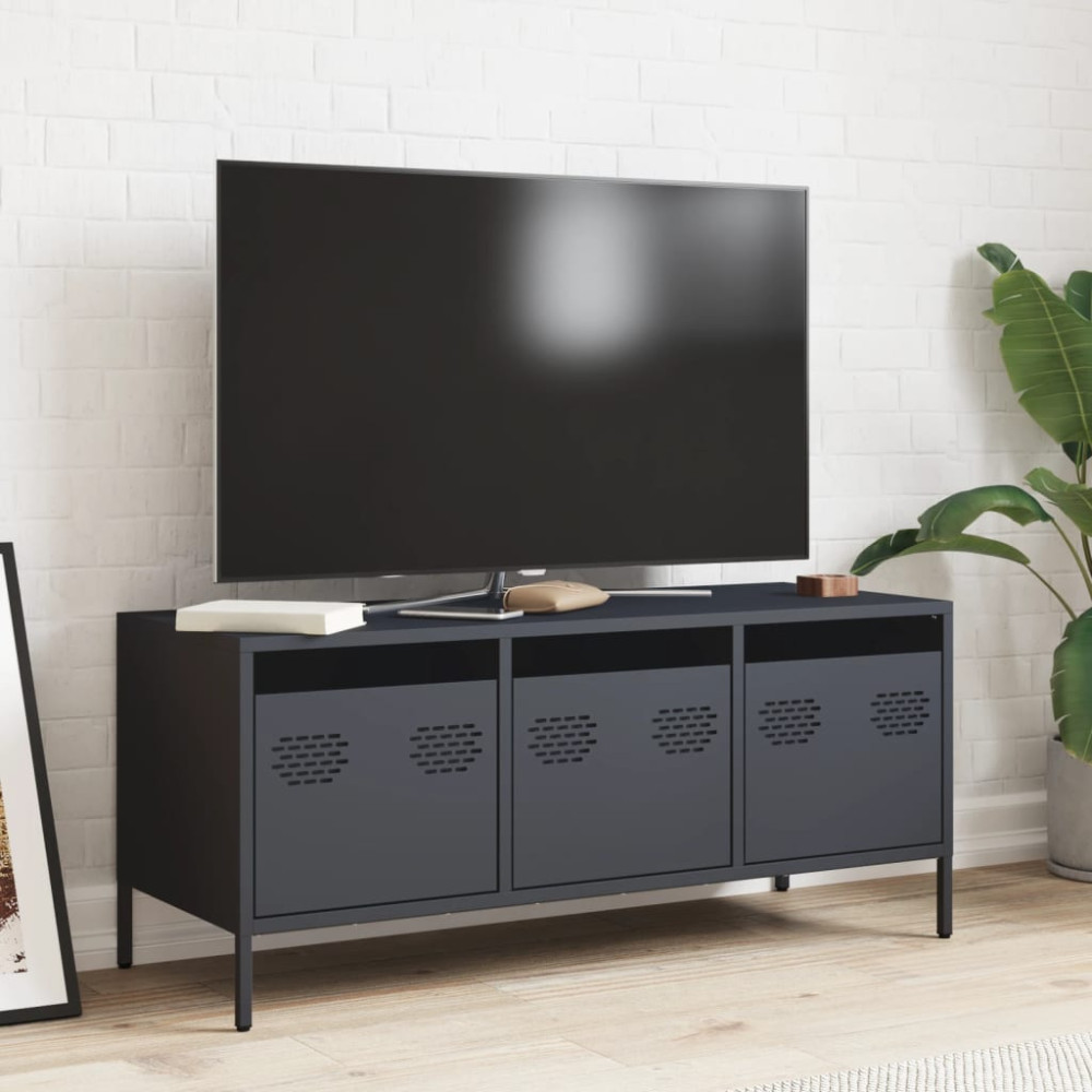 Produktbild för Tv-bänk antracit 101,5x39x43,5 cm kallvalsat stål