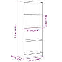 Produktbild för Bokhylla åldrat trä 60x24x143 cm konstruerat trä