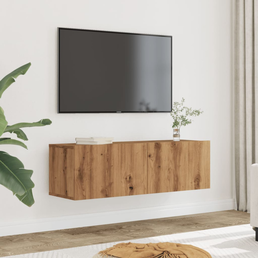 Produktbild för Väggmonterad tv-bänk 2 st ek 100x30x30 cm