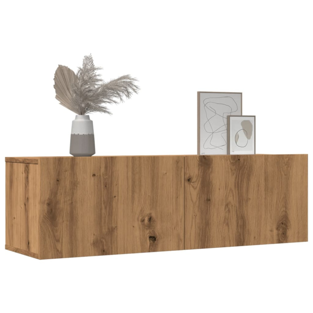 Produktbild för Väggmonterad tv-bänk 2 st ek 100x30x30 cm