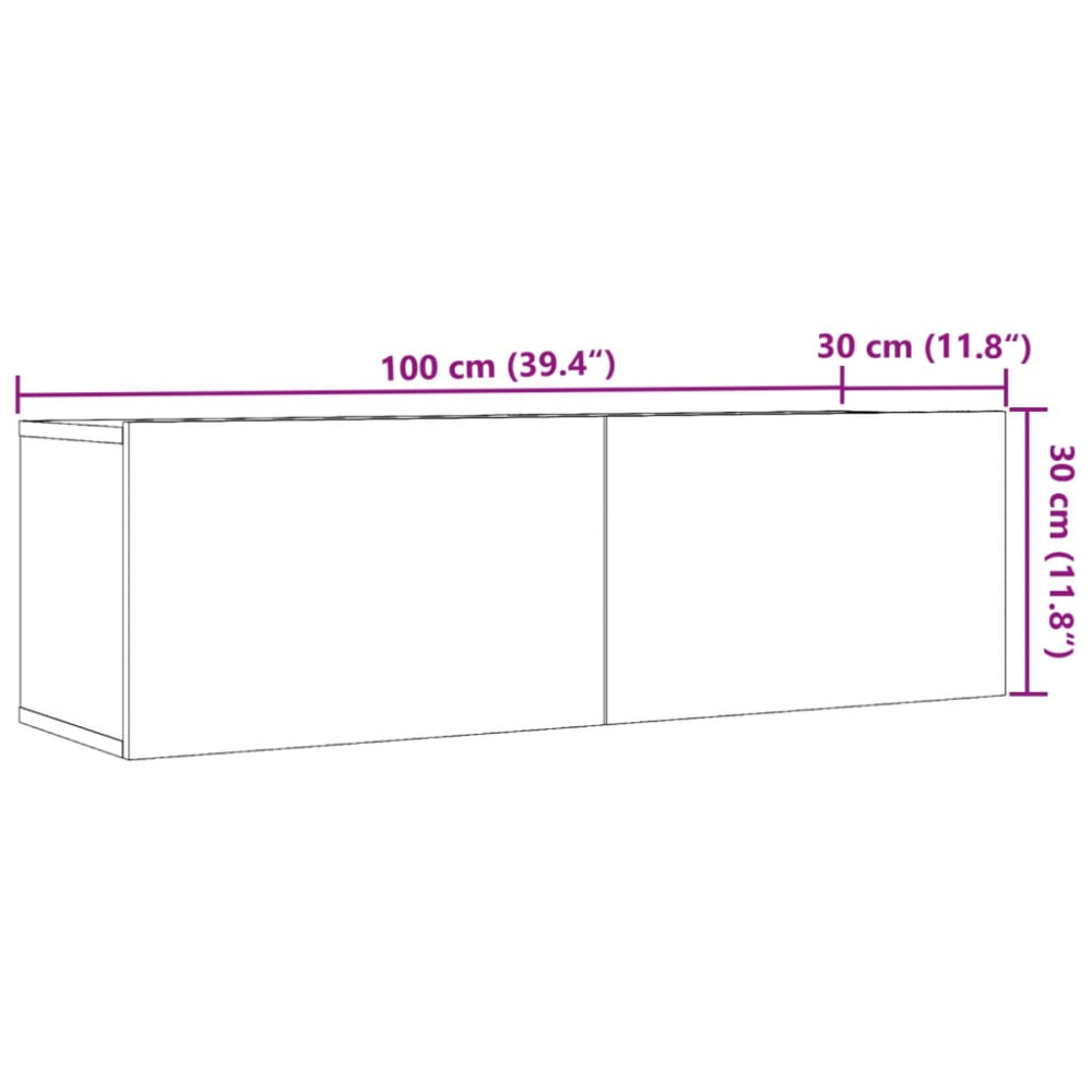 Produktbild för Väggmonterad tv-bänk 2 st ek 100x30x30 cm