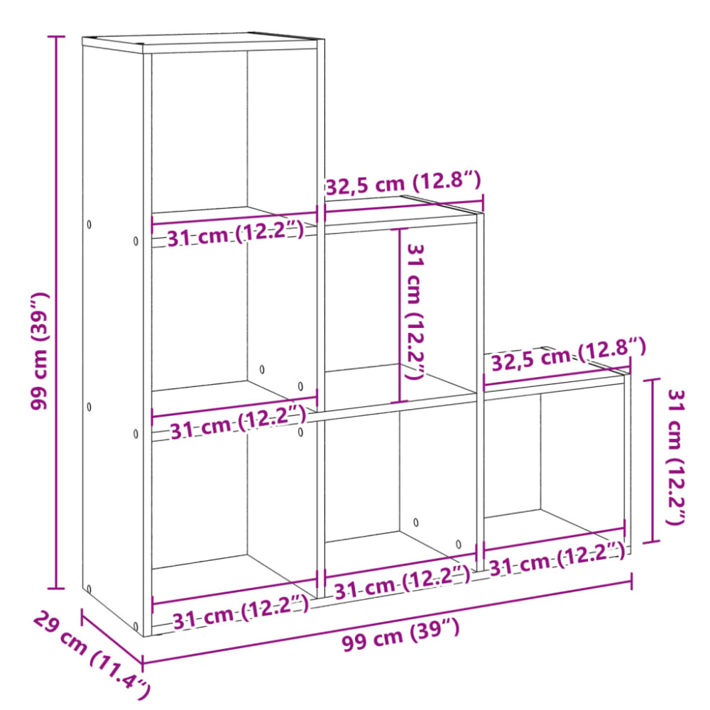Produktbild för Bokhylla/Rumsavdelare 3 hyllplan 99x29x99 cm konstruerat trä