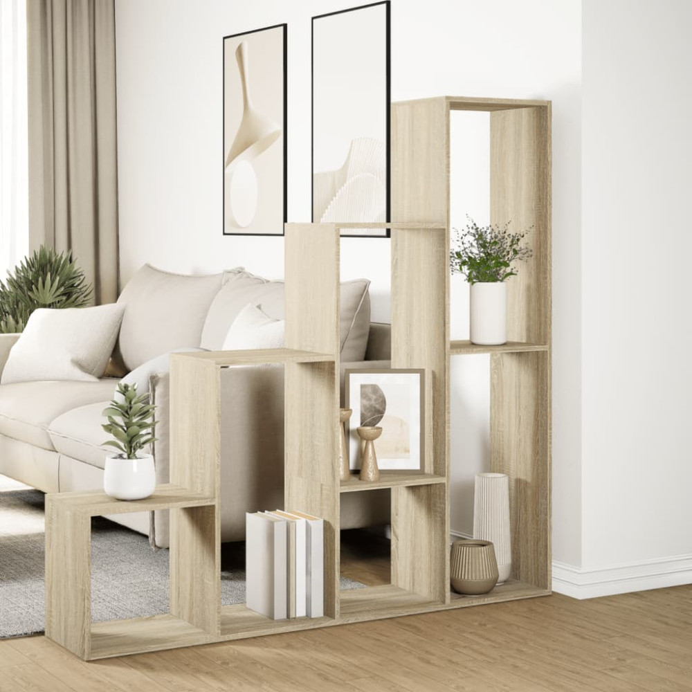Produktbild för Bokhylla/Rumsavdelare 4 hyllor 143,5x29x143,5cm konstruerat trä