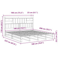 Produktbild för Säng med bokhylla utan madrass vit 180x200cm massiv furu