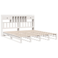 Produktbild för Säng med bokhylla utan madrass vit 180x200cm massiv furu