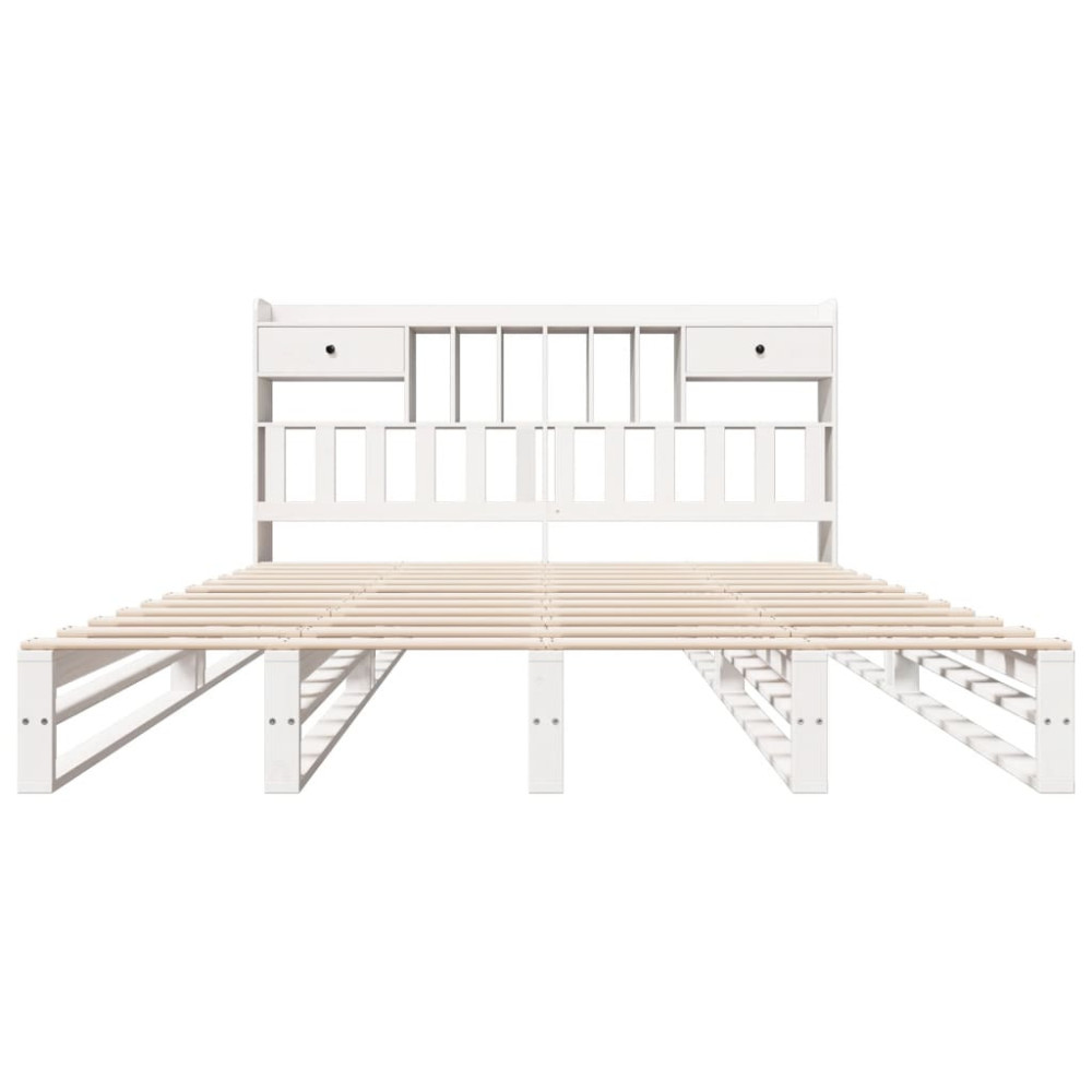 Produktbild för Säng med bokhylla utan madrass vit 180x200cm massiv furu