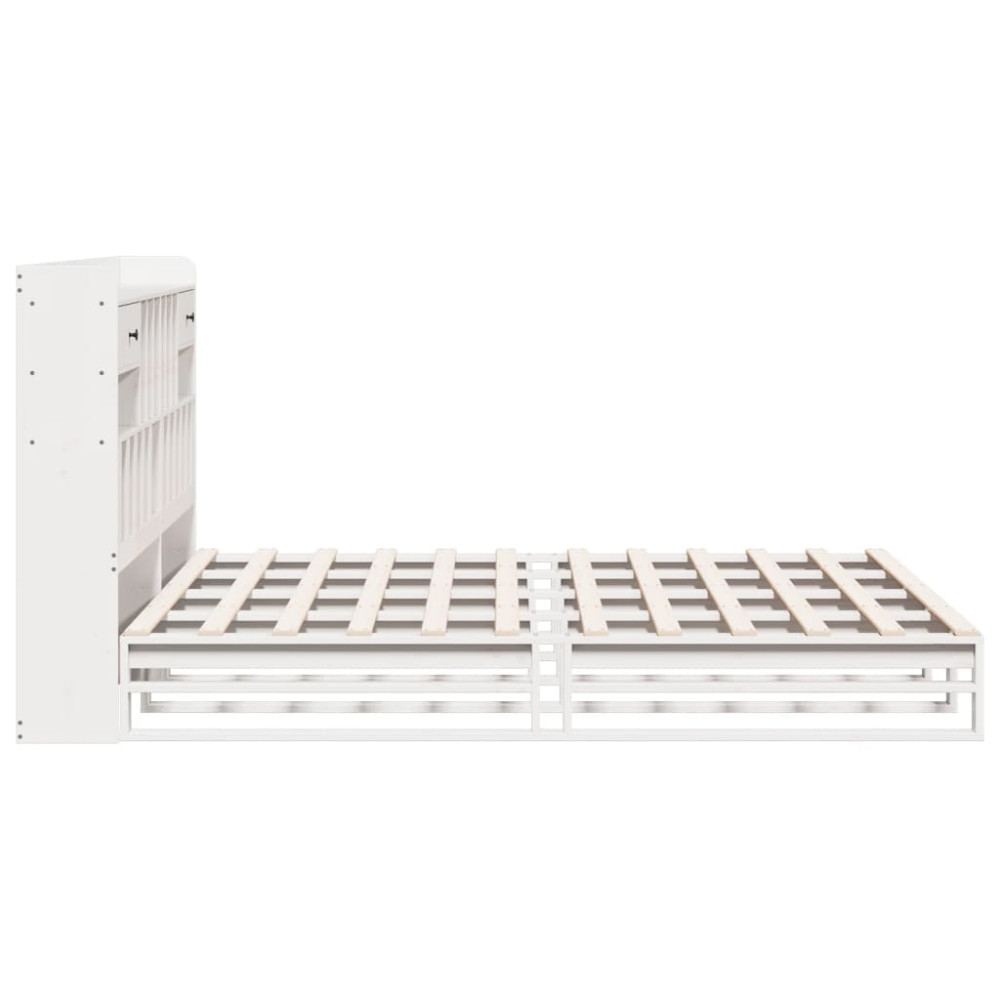 Produktbild för Säng med bokhylla utan madrass vit 180x200cm massiv furu