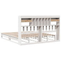 Produktbild för Säng med bokhylla utan madrass vit 180x200cm massiv furu
