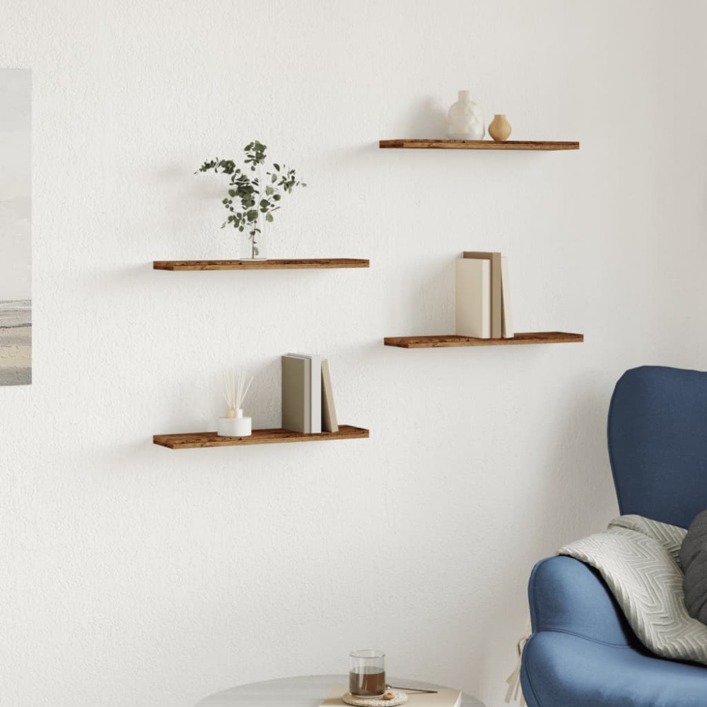 Produktbild för Vägghyllor 4 st åldrat trä 40x10x1,5 cm konstruerat trä