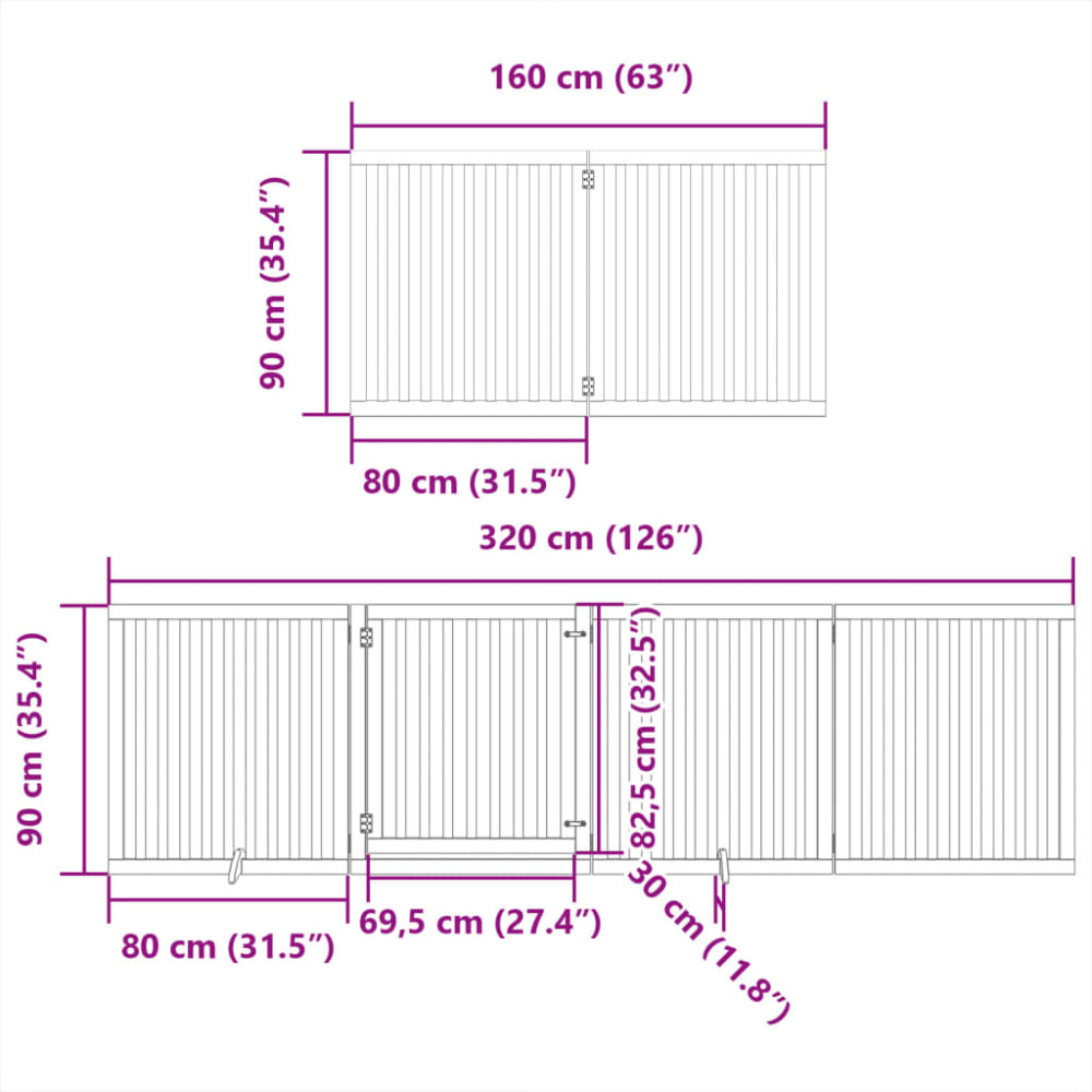 Produktbild för Hundgrind med dörr vikbar 6 paneler vit 480 cm poppel