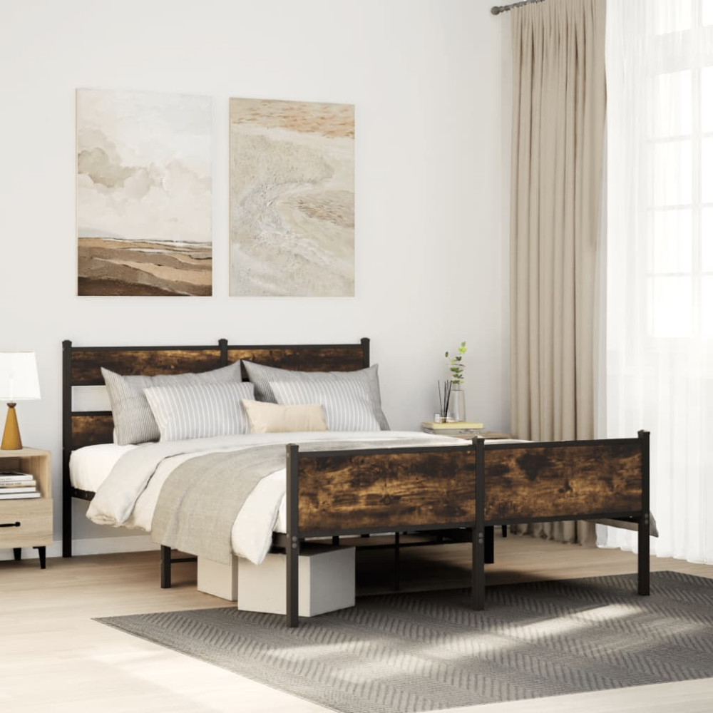 Produktbild för Sängram utan madrass rökfärgad ek 140x190 cm konstruerad trä