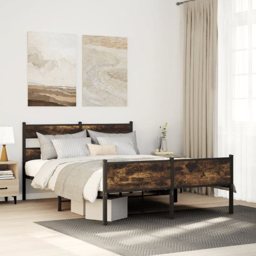 vidaXL Sängram utan madrass rökfärgad ek 140x190 cm konstruerad trä