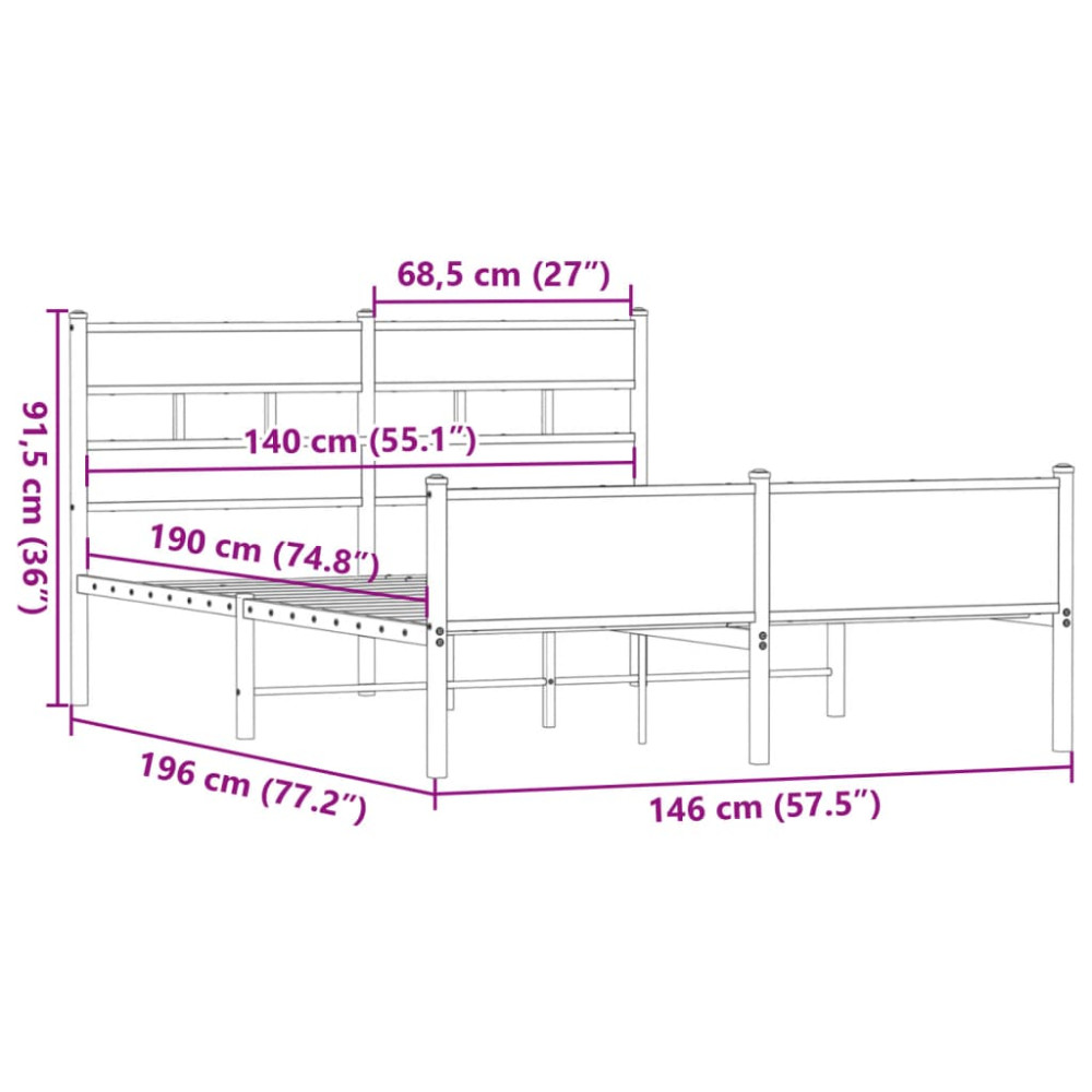 Produktbild för Sängram utan madrass rökfärgad ek 140x190 cm konstruerad trä